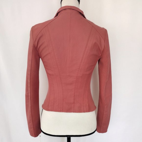 Marc New York Coral Pink Felix Knit Panel Moto Leather Jacket - Picture 6 of 16